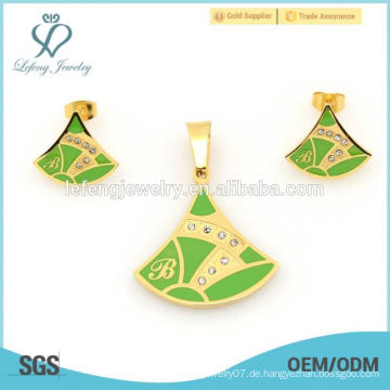 Custom green &amp; gold Edelstahl-Sets Schmuck, sehr billig Mode-Design-Sets in Alibaba